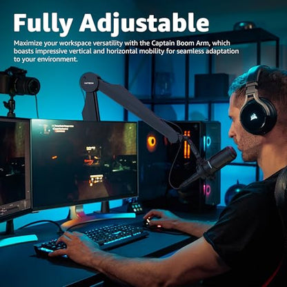 Microphone Boom Arm Adjustable Stick Mic Arm Stand with Desk Mount Clamp Overhead 360° Rotatable Microphone Stand with Cable Management for Podcast Streaming Gaming Studio CAPTAIN Model - color: 1 Black