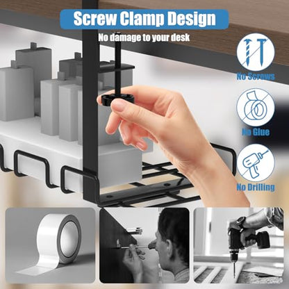 Under Desk Cable Management Tray with 52Pcs Different Essential Accessories | No Drill Steel Cord Organizer Kit for Home Office Standing Desk (15.7/13.4inch, Black)