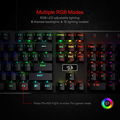Redragon K556 RGB LED Backlit Wired Mechanical Gaming Keyboard, 104 Keys Hot-Swap Mechanical Keyboard w/Aluminum Base, Upgraded Socket and Noise Absorbing Foams, Quiet Linear Red Switch - color: Black, size: Red Switch