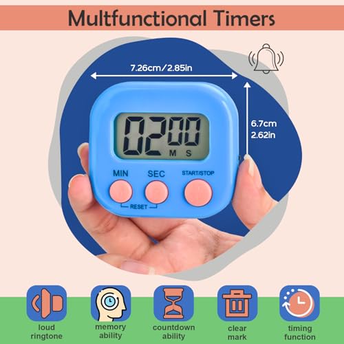 6 Pcs Multi-Function Electronic Timer, Small Timers for Classroom Digital Kitchen Timer Magnetic Digital Timer Countdown Time for Cooking Game Gym Break Time Classroom (Pink,Blue,Green, 3)
