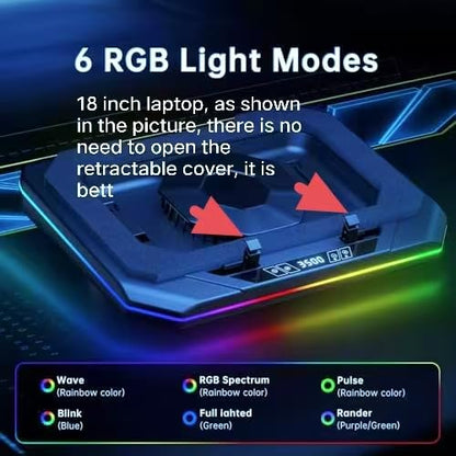Cooling Pad for Dell Alienware m18 R2 R1 area-51 18 inch Gaming Laptop, It is a Well Deserved Heat Dissipation Monster,Cooler with Powerful Turbo Fan Can Fast Cooling,6 RGB Light Mode,Touch Start ﻿
