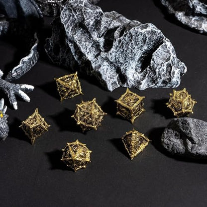 Metal Dice Set D&D Dragon Eye Metal DND Dice Set for Tabletop Games | Leather Storage Bag, DM Gift, for Dungeons and Dragons Role Playing Games - color: Dragon-black Gold