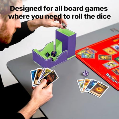 Dice Roller Tower, Premium DND Magnetic Dice Tray, Foldable PU Leather Dice Tower RPG Gifts for Dungeons and Dragons MTG Dm & Player Purple/Green（Grove Dragon） - color: Purple/Green