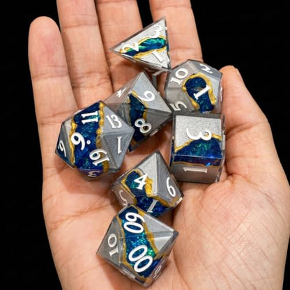 Realm DND Dice Sharp Set Edge 7pcs Handmade Resin Dice for Dungeons and Dragon RPG Game Polyhedral Dice for Role Playing Game（Astral Vein Dice ） - color: Astral Vein Dice