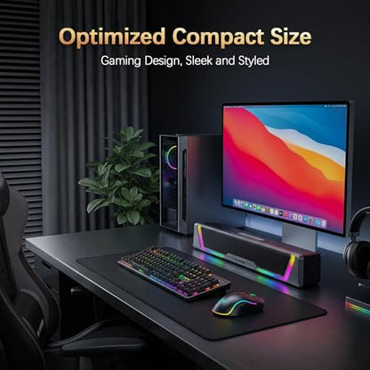 Bluedee Computer Speakers for Desktop PC, AUX Wired Computer Sound Bar | USB Powered, Plug & Play, PC Speakers for Desktop & Laptop, RGB lights, Inline-Controlled, Compact Design, Gaming Speakers