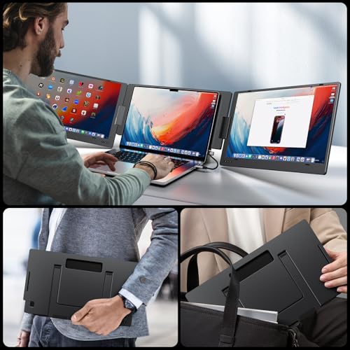 KYY 15.6" Laptop Screen Extender, 1080P FHD IPS Portable Monitor, One Cable USB-C Triple Monitor, Dual Travel Screen for 12"-17'' Laptops, 360° Rotation & Kickstand，X90D (Driver Need) - size: 15.6" Triple