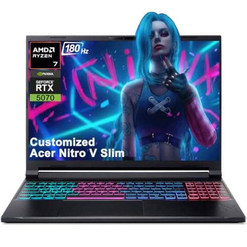 iCarp Customized Laptop Made with Acer Nitro V Slim Gaming AI Laptop 16" WQXGA 180Hz AMD 8-core Ryzen 7 260 (>i7-13700H) 16GB/32GB/64GB RAM 512GB/1TB/2TB/4TB SSD GeForce RTX 5070 798 Tops Win11 - style: Ryzen 7 260 + RTX 5070
