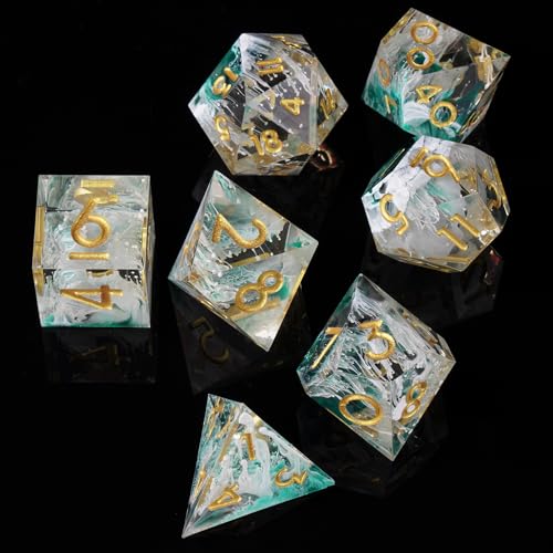 DND Dice Set, 7 Pcs Sharp Edge D&D Dice Polyhedral Resin Dice for Dungeons and Dragons RPG MTG Role Playing Table Games - color: Green