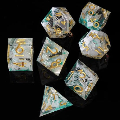 DND Dice Set, 7 Pcs Sharp Edge D&D Dice Polyhedral Resin Dice for Dungeons and Dragons RPG MTG Role Playing Table Games - color: Green