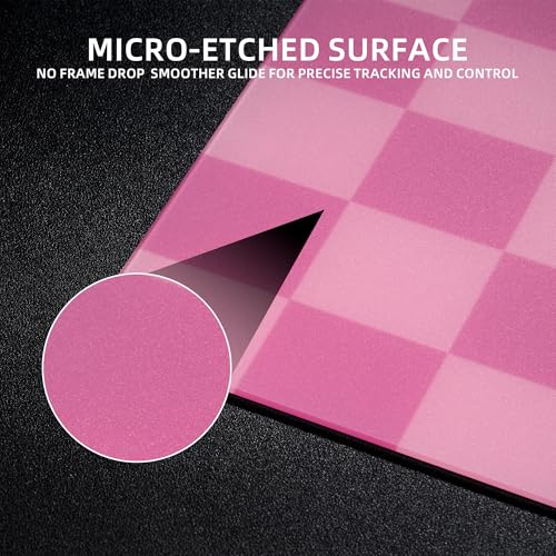 Glass Mousepad, XVX Pink Checkerboard Tempered Large Hard Mouse Mat 410mm×310mm, Ultra-Smooth Glass Surface for Speed & Precision Control - color: Pink