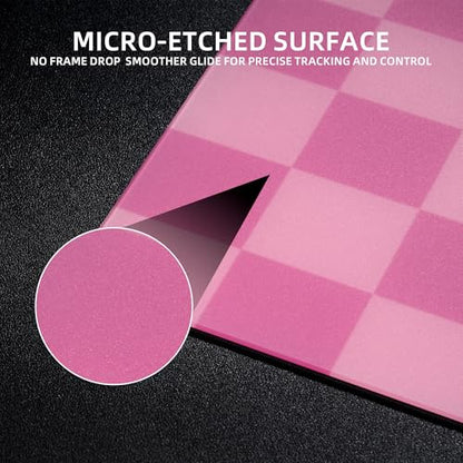 Glass Mousepad, XVX Pink Checkerboard Tempered Large Hard Mouse Mat 410mm×310mm, Ultra-Smooth Glass Surface for Speed & Precision Control - color: Pink