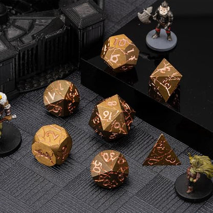 DND Dice Set Metal,Polyhedral D&D Metallic D and D Dice with Cracks for Dungeons and Dragons RPG TTRPG 7-Die Set with Gift Case (Red-Copper) - color: Red-copper