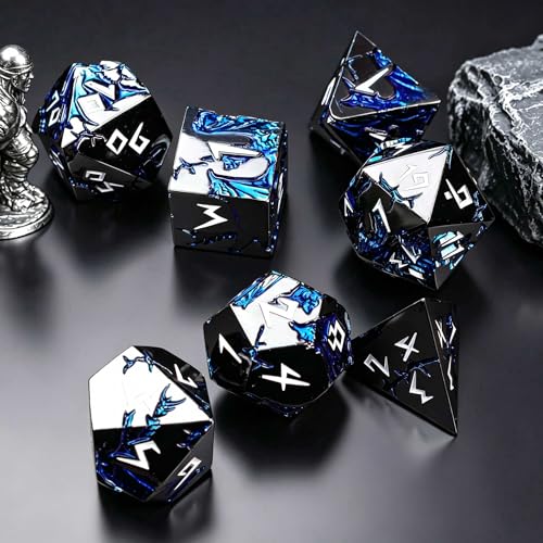 Metal DND Dice Set 7 Piece Polyhedral RPG Dice, Heavy Weighted Dragon Dice for Dungeons and Dragons, Balanced Zinc Alloy D&D Dice with Gift Storage Case for MTG Pathfinder Tabletop Games - color: Black White