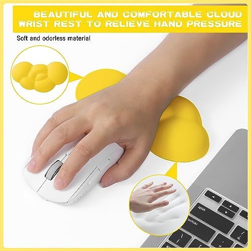 Ergonomic Cloud Mouse Wrist Rest with Coaster, Soft Memory Foam Wrist Support Pad Cushion for Mouse Computer Laptop Office PC Gaming Home, Non-Slip Base, Massage Holes Design, Wrist Pain Relief - color: 2 in 1 Set-yellow