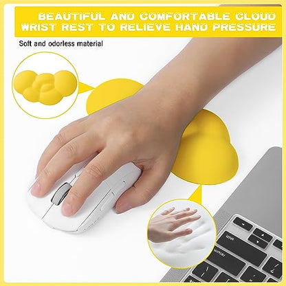 Ergonomic Cloud Mouse Wrist Rest with Coaster, Soft Memory Foam Wrist Support Pad Cushion for Mouse Computer Laptop Office PC Gaming Home, Non-Slip Base, Massage Holes Design, Wrist Pain Relief - color: 2 in 1 Set-yellow