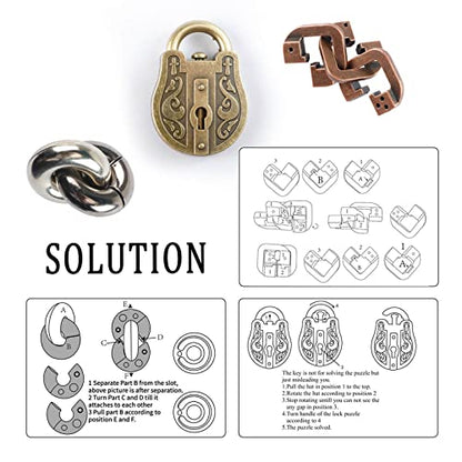 MHY 3 Pieces Large Size Brain Teaser Puzzles,Metal Cast Puzzle Game Toys，3D Highly Difficult Adult Puzzles，IQ Educational Box for Teens… - color: C-3pcs Lock Set