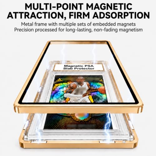 PSA Slab Case with 9-Point Secure Lock, Aluminum Alloy Graded Card Case, Magnetic UV Protection Slab Protector Fits 35PT PSA, CGC, CSG Cards, Professional Display Frame for Sports Cards (gold) - color: Gold
