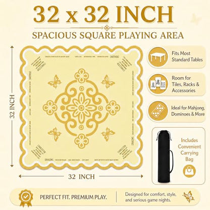 Neoprene Mahjong Mat for Table, 32 x 32 Inch Square Mahjong Table Mat with Carrying Bag, Non Slip Rubber Backing, Noise Reducing Game Mat for American Mahjong, Dominoes, Cards, Board Games (Yellow) - color: Yellow