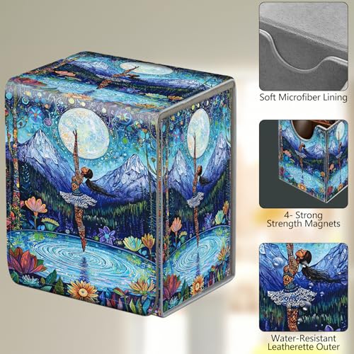Card Deck Box, Card Storage Box Fits 100+ Single Sleeved Cards, Large Capacity PU Leather Card Storage Box with Strong Magnet for Magic Commander TCG/CCG, Mandala Moonlight Mystery - color: Mandala Moonlight Mystery