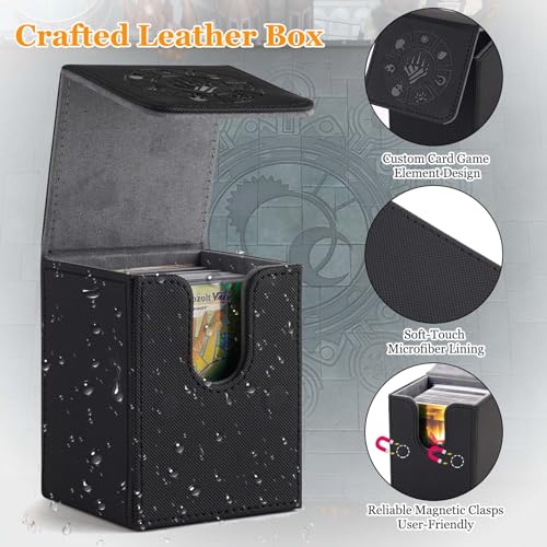 Arkeiliy Card Deck Box, 110+ Storage MTG Deck Box with 50 Pcs Card Sleeve, Collectible Trading Card Cases for Magic Commander and More (Black) - color: Black