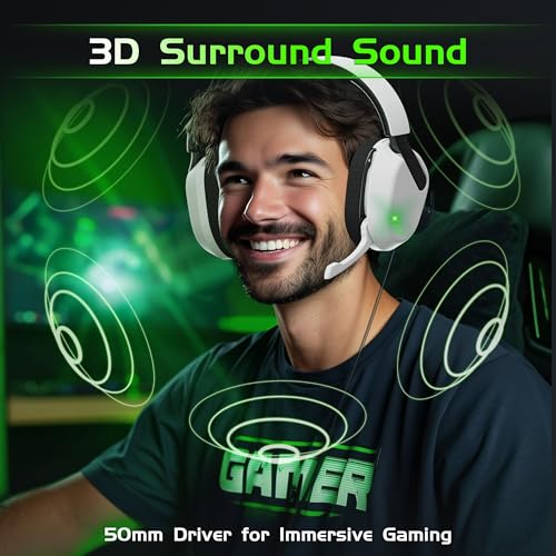 Gvyugke Wireless Gaming Headset for Xbox Series X/S, Xbox One, PS5, PC, Bluetooth 6.0 Gaming Headphones with Flip-to-Mute Noise-Canceling Mic, 70-Hour Playtime, Foldable, 3D Surround Sound - White - color: BlackWhite