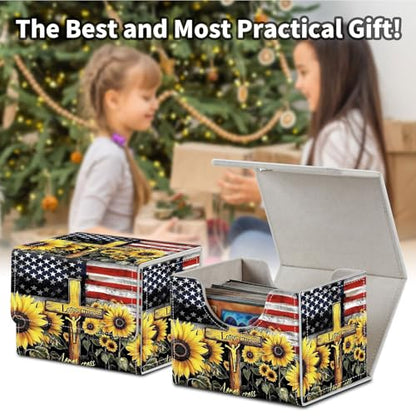 Stylish MTG Deck Box for 110+ Cards, Magnetic Commander Deck Case with Bonus Game Card Pouch, Durable Storage for TCG and Sleeved Magic Cards, American Flag - color: American Flag