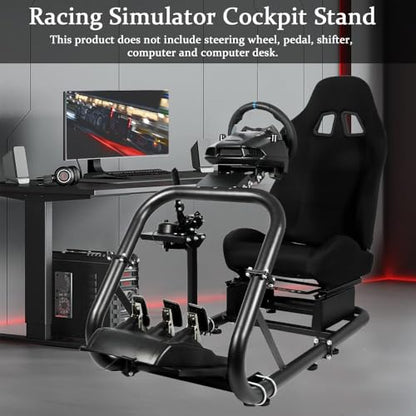 Marada Racing Simulator Cockpit with Comfort Seat Fit for Logitech G25 G27 G29 G920 G923, for Thrustmaster T300, for Fanatec,Adjustable Sim Gaming Stand,No Wheel Pedal Shifter
