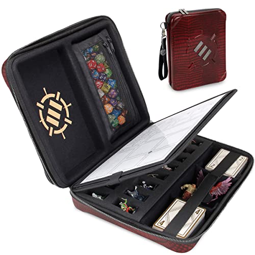 ENHANCE RPG Organizer Case - DnD Binder with Built-in Character Sheet Holder and Erasable Scribe Panel, Dice Rolling Area, Removable Pen Pouch, Miniature Foam Tray, Wrist Strap - color: Dragon Red