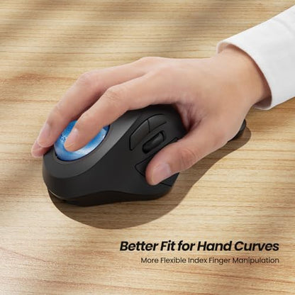 Nulea M505A Wireless Trackball Mouse Ergonomic 44mm Index Finger Control | Rechargeable rollerball mouse with 5 DPI levels,Bluetooth connection,smooth tracking,compatible with PC Mac Windows-Blue - color: B-Blue