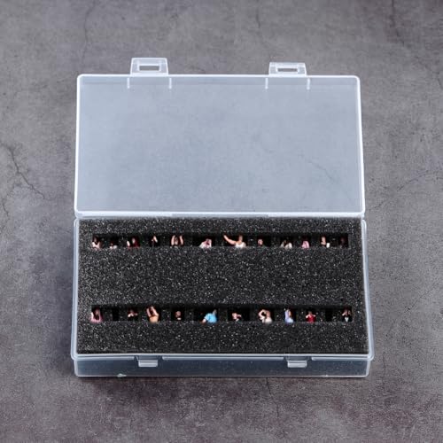 Fremego Miniature Figure Storage Case,Transparent Figurine Storage Box Display Case Plastic Carrying Case for 1/64 1/87 Scale Figurines with Foam Insert (1)