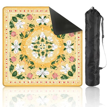 Mahjong Mat 31.5" x 31.5" Floral White Pink Flowers Yellow Non-Slip Noise Reduction Mahjong Tiles Table Cover for Dominoes Poker Card Board and Tile Games - color: Color11