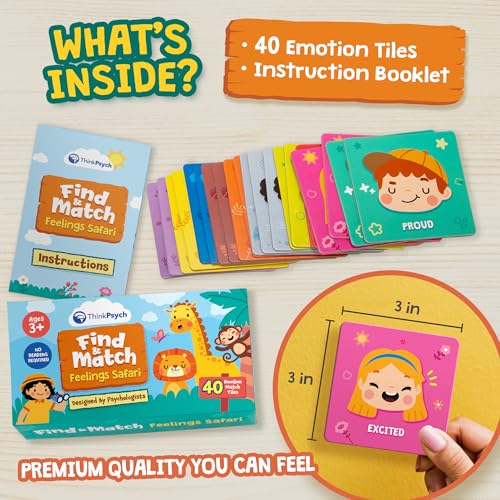 ThinkPsych Find & Match - Feelings Safari | Emotions Matching Game for Kids | Therapy Games for Kids | Social Emotional Learning Activities | Play Therapy Toys for Counselors | Ages 3+