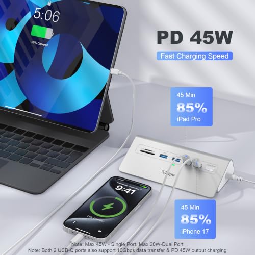 Docking Station 3 Monitors, intpw 13 in 1 USB C Docking Station with 8K DP + 2 HDMI 4K@60Hz, 10Gbps USB A/C, 2 PD 45W, RJ45, SD/TF, Audio, 65W Adapter+3.9FT Cable, Powered USB C Hub for Mac, Dell, HP