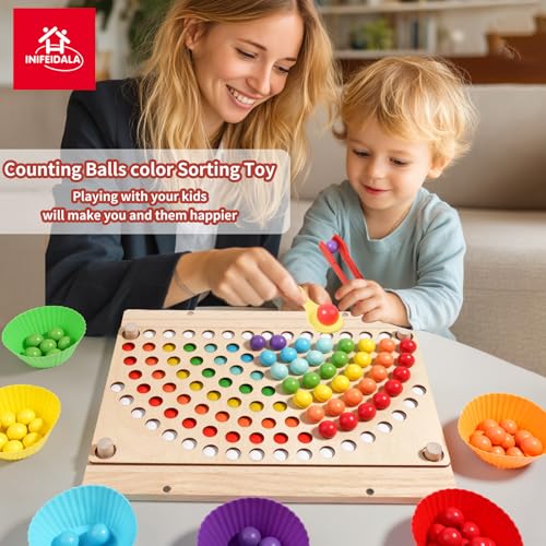 INIFEIDALA Montessori Toys for 3 4 5 Year Old,Gifts for Toddlers | Stacking Blocks, Lacing Beads & Shape Stacker, Wooden Beads Sequencing Toy Set, Fine Motor Skills & STEM Preschool Learning - style: Lacing Beads