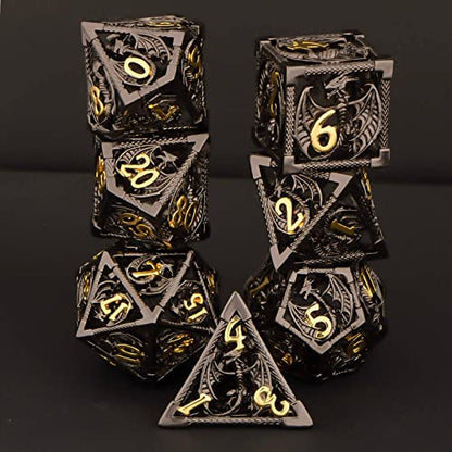 KERWELLSI Hollow DND Dice Set D&D with Gifts Box, 7pcs Polyhedral Metal D and D Dice for Role Playing Game, Dungeon Dragon Dice D20 D12 D10 D8 D6 D4 (Black) - color: Black