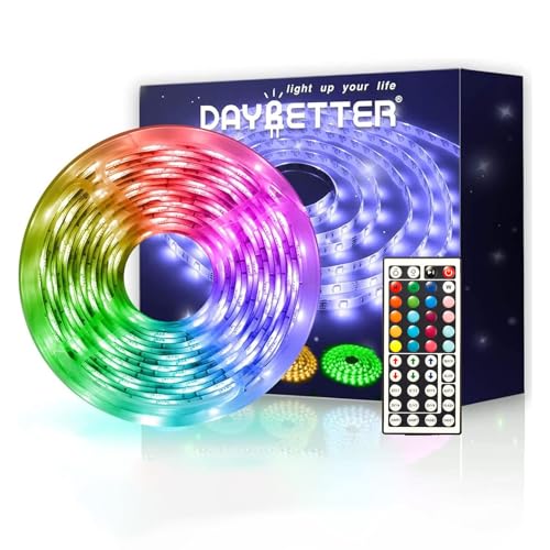 DAYBETTER Waterproof Led Lights for Bedroom, 16.4ft Led Strip Lights, 150 LEDs Color Changing RGB 44 Keys Remote Controller, 12v for Outdoor Room Home Party Christmas Decoration - size: 16.4ft