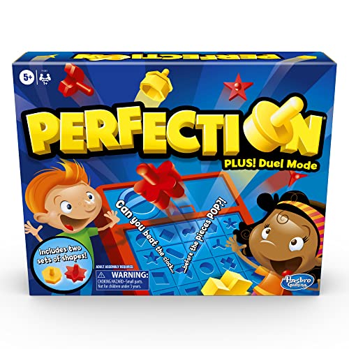 Hasbro Gaming Perfection Plus 2-Player Duel Mode Popping Shapes and Pieces Ages 5 and Up, Easter Gifts for Kids (Amazon Exclusive)