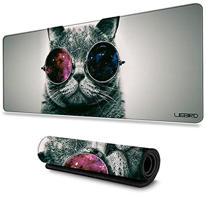 Cool Cat Extended XXXL Gaming Mouse Pad - 31.5Lx11.8Wx0.12H - Portable with Extended XXL Size - Non-Slip Rubber Base - Special Treated Textured Weave with Precision Control - color: Cool Cat