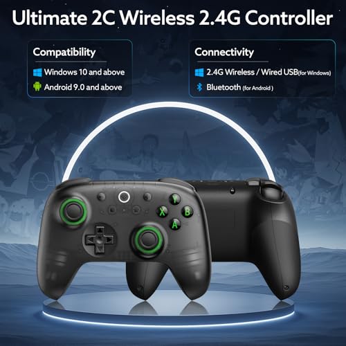 8Bitdo Ultimate 2C Wireless Controller(Transparent Black) - 1000Hz Polling | For Windows PC & Android, Hall Effect Joysticks & Triggers, Remappable L4/R4 Bumpers - color: Transparent Black