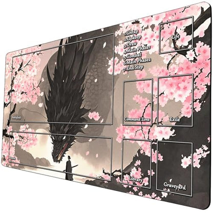 STORKY MTG Playmat, Landscape Board Game Mat with Storage Bag, Mouse Pad for Trading Card Games, Playing Mat with Zones, Smooth Rubber Surface Battle 24 x 14 inches, Dragon - color: Dragon With Zones