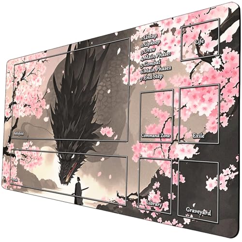 STORKY MTG Playmat, Landscape Board Game Mat with Storage Bag, Mouse Pad for Trading Card Games, Playing Mat with Zones, Smooth Rubber Surface Battle 24 x 14 inches, Dragon - color: Dragon With Zones
