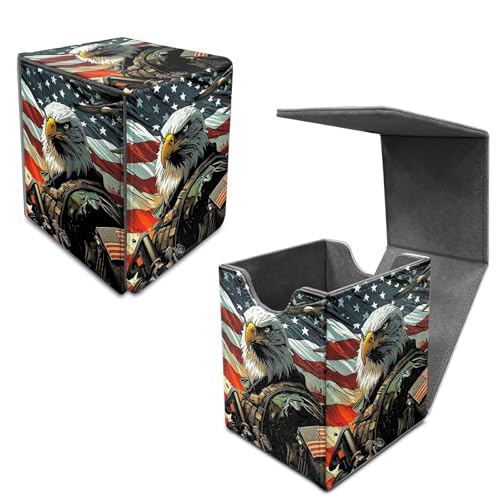 Flag Cool Eagle Card Deck Box, MTG Commander Deck Box Card Deck Case for Trading Cards, 100+ Sleeved Cards with PU Leather Magnetic Card Storage Box for TCG CCG Magic Cards - color: Card Deck Box-591