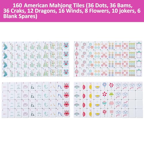 160 Pink American Printed Mahjong Game Set with Carrying Bag and Accessories, 1.2’’ Mahjong Tile Set - style: 1-Pink