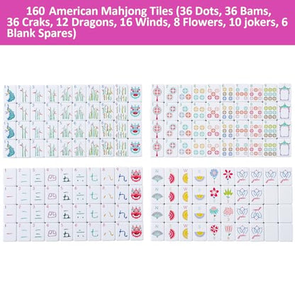 160 Pink American Printed Mahjong Game Set with Carrying Bag and Accessories, 1.2’’ Mahjong Tile Set - style: 1-Pink