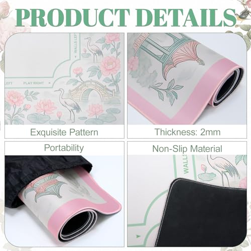 Chinoiserie Mahjong Mat for Table, 31.5" x 31.5" Pink Anti Slip and Noise Reduction Multi Purpose Pretty Gaming Mat for Poker, Card, Dominoes, Board & Tile Games, Mahjong Gift with Carrying Bag - style: Garden