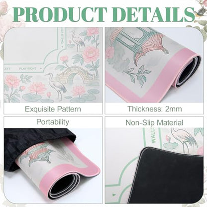 Chinoiserie Mahjong Mat for Table, 31.5" x 31.5" Pink Anti Slip and Noise Reduction Multi Purpose Pretty Gaming Mat for Poker, Card, Dominoes, Board & Tile Games, Mahjong Gift with Carrying Bag - style: Garden