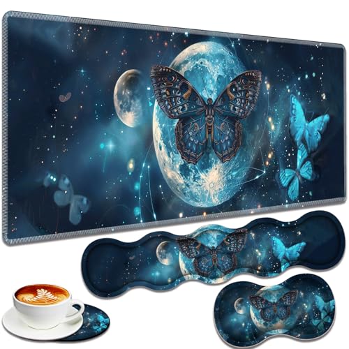 Large Gaming Mouse Pad + Keyboard Wrist Rest + Wrist Support + Coaster Set, Memory Foam Ergonomic for Easy Typing, XXL Extended Gaming Mouse Pad Table Pad - Selenophora Sibirica - color: Selenophora Sibirica