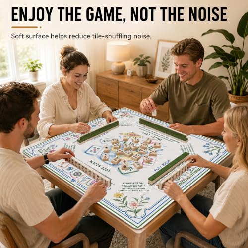 Summer Garden Mahjong Mat with Rules Non-Slip Noise Reduction Gaming Mats with Carrying Bag, American Mahjong Table Cover for Poker Board Card Games Dominoes, 31.5” x 31.5” - color: Summer Mahjong Garden