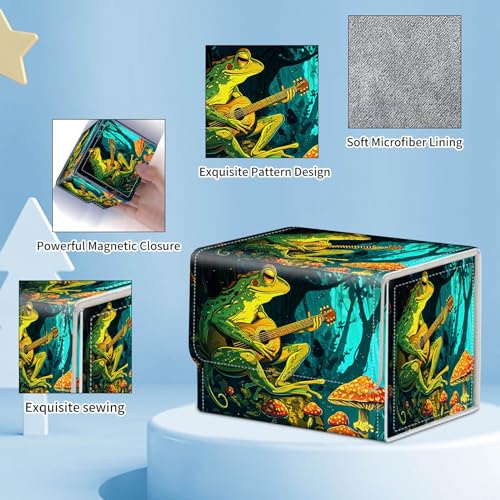for MTG Commander Deck Box,Card Deck Box for Trading Yugioh MTG,Fits 100 Double Sleeved Cards,PU Leather Strong Magnet Case for Magic Commander TCG CCG,Cute Frog Mushroom - color: Cute Frog Mushroom