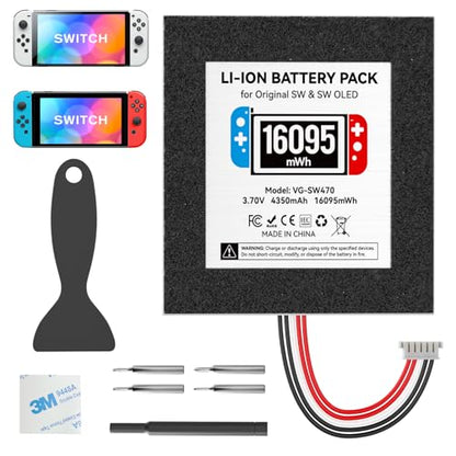 Kosker Switch 1 Battery Replacement Kit Compatible with Nintendo Console HAC-001 & OLED HEG-001, 16095mWh HAC-003 Switch Battery with Extra Repair Tools Kit for Extended Gaming, 1 Pack - style: SW Style